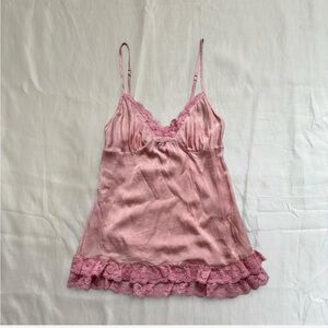 Vintage Victoria's Secret Pink Satin Chemise with Lace
